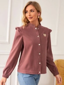 SHEIN Essnce Chaqueta con bordado de corazón y volantes para otoño/invierno - Color caoba - Ver 5