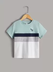 SHEIN Toddler Boys Colourblock Dinosaur Print Tee - Multicolor - View 1