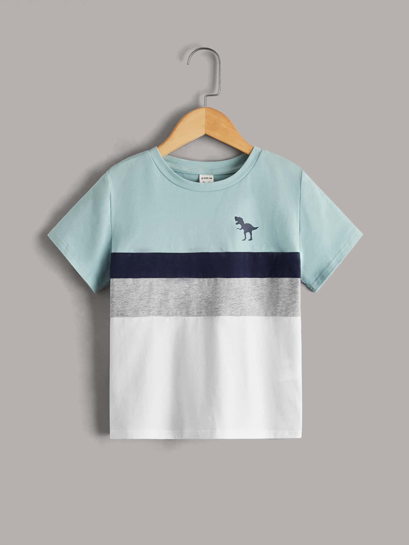 SHEIN Toddler Boys Colourblock Dinosaur Print Tee - Multicolor - View 1