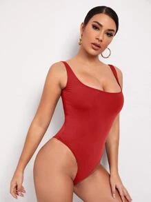 SHEIN BAE Bộ đồ liền thân ôm sát - Đỏ - Xem 4