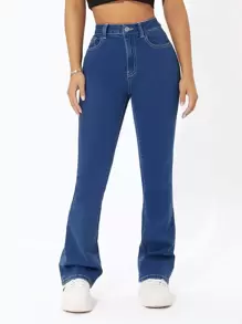 SHEIN PETITE Solid Bootcut Jeans
