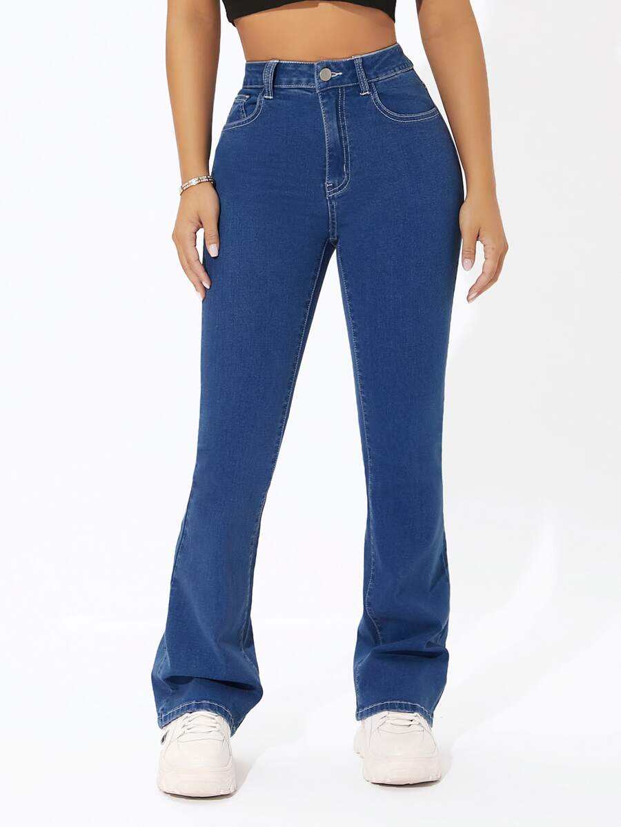 SHEIN PETITE Solid Bootcut Jeans