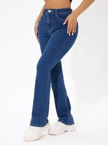 SHEIN PETITE Solid Bootcut Jeans