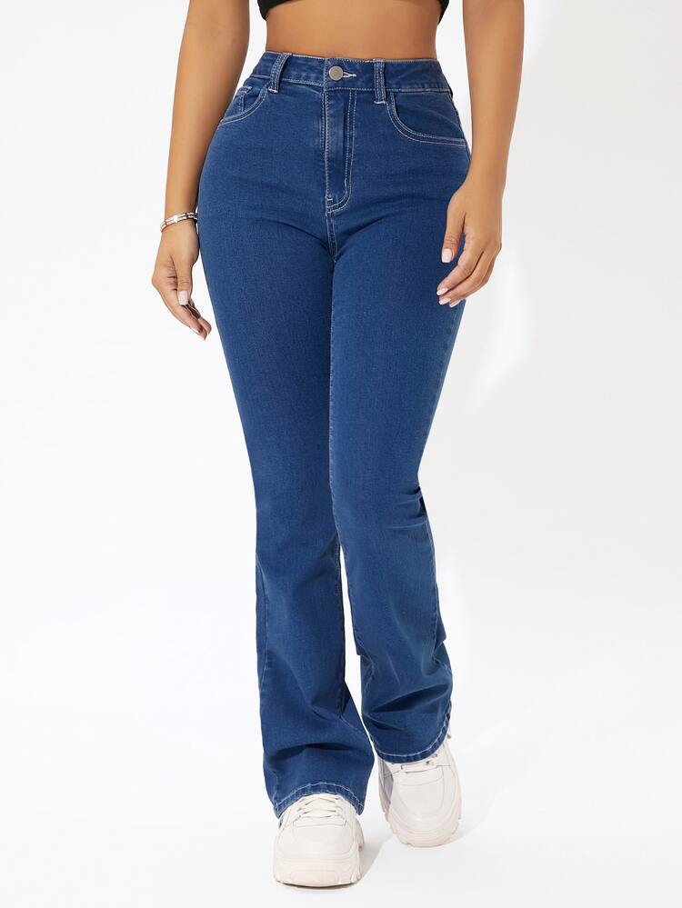 SHEIN PETITE 素色牛仔褲 - 深色水洗藍 - 查看 4