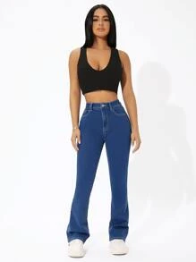 SHEIN PETITE Solid Bootcut Jeans