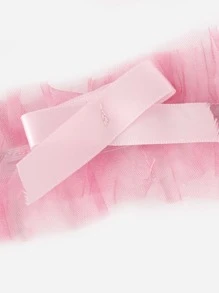 Áo thun nữ Nơ Bướm Tương phản Mesh Cà vạt nhuộm Dễ thương - Màu Hồng baby - Xem 3