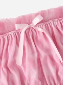 Áo thun nữ Nơ Bướm Tương phản Mesh Cà vạt nhuộm Dễ thương - Màu Hồng baby - Xem 4