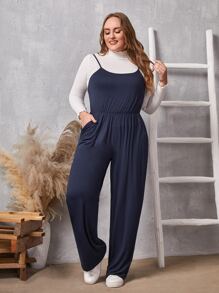 Jumpsuits Plus Size Túi màu trơn Giải trí - Màu xanh hải quân - Xem 1