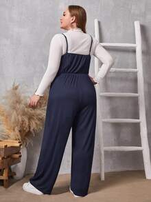Jumpsuits Plus Size Túi màu trơn Giải trí - Màu xanh hải quân - Xem 2