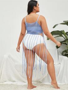 Plus Crochet Fringe Hem Cover Up Without Bikini - Dusty Blue - View 2