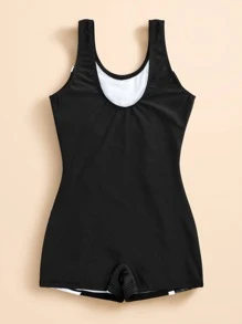 Tween Girl Tie Dye One Piece Swimsuit - Black - View 2