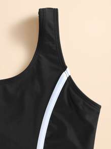 Tween Girl Tie Dye One Piece Swimsuit - Black - View 3