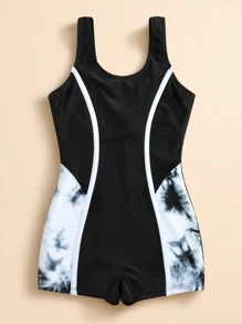 Tween Girl Tie Dye One Piece Swimsuit - Black - View 5