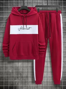 Manfinity Bộ hai mảnh Nam Dây kéo Túi Sọc bên Khối Màu Lá thư Thể thao - Đỏ và trắng - Xem 1