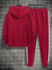 Manfinity Bộ hai mảnh Nam Dây kéo Túi Sọc bên Khối Màu Lá thư Thể thao - Đỏ và trắng - Xem 2