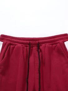 Manfinity Bộ hai mảnh Nam Dây kéo Túi Sọc bên Khối Màu Lá thư Thể thao - Đỏ và trắng - Xem 3