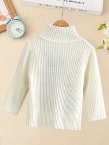 Toddler Girls Bear & Heart Pattern High Neck Jumper - White - View 2