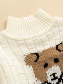 Toddler Girls Bear & Heart Pattern High Neck Jumper - White - View 4