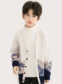 Niños Cárdigan montaña patrón de hombros caídos - Multicolor - Ver 1