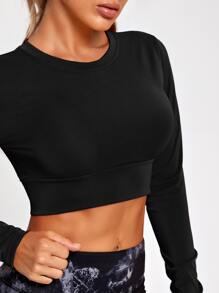 Easithlete Cut Out Back Crop Sports Tee - Black - View 3