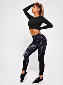 Easithlete Cut Out Back Crop Sports Tee - Black - View 5