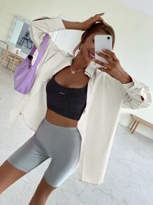 SHEIN EZwear Solid  Button Through Shirt - White - View 1