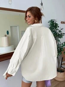 SHEIN EZwear Solid  Button Through Shirt - White - View 2