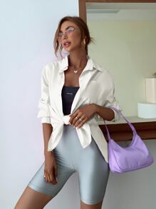 SHEIN EZwear Solid  Button Through Shirt - White - View 3