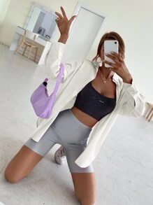 SHEIN EZwear Solid  Button Through Shirt - White - View 6