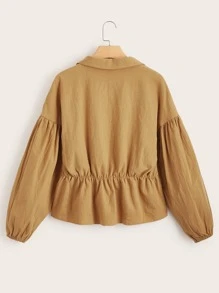 SHEIN Unity 素色燈籠袖西裝領夾克 - 卡其色 - 查看 2