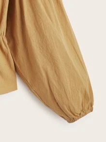 SHEIN Unity 素色燈籠袖西裝領夾克 - 卡其色 - 查看 3