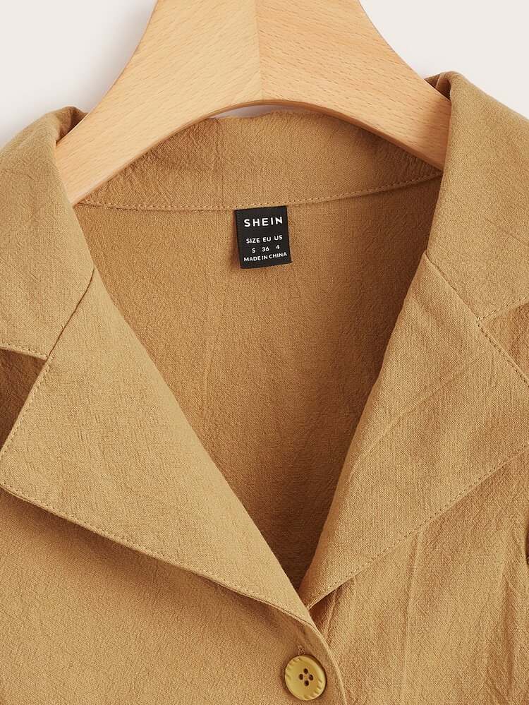 Solid Bishop Sleeve Lapel Collar Jacket