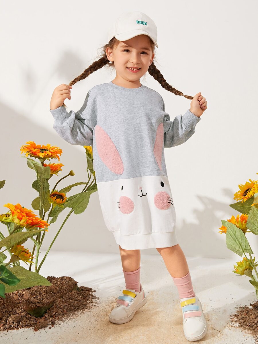 SHEIN Áo nỉ bé gái Nghề thêu Hoạt hình Khối Màu Dễ thương - Nhiều màu - Xem 1