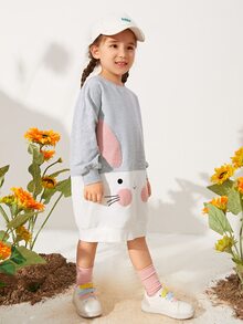 SHEIN Áo nỉ bé gái Nghề thêu Hoạt hình Khối Màu Dễ thương - Nhiều màu - Xem 3