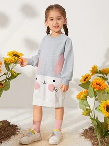 SHEIN Áo nỉ bé gái Nghề thêu Hoạt hình Khối Màu Dễ thương - Nhiều màu - Xem 4