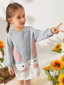 SHEIN Áo nỉ bé gái Nghề thêu Hoạt hình Khối Màu Dễ thương - Nhiều màu - Xem 5