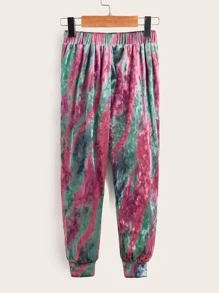 SHEIN 小女童圖案印花絲絨長褲 - 彩色 - 查看 2