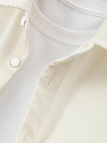 Manfinity Homme Áo sơ mi Nam Đắp vá Nút phía trước Túi giả Lá thư Giải trí - Màu be - Xem 3