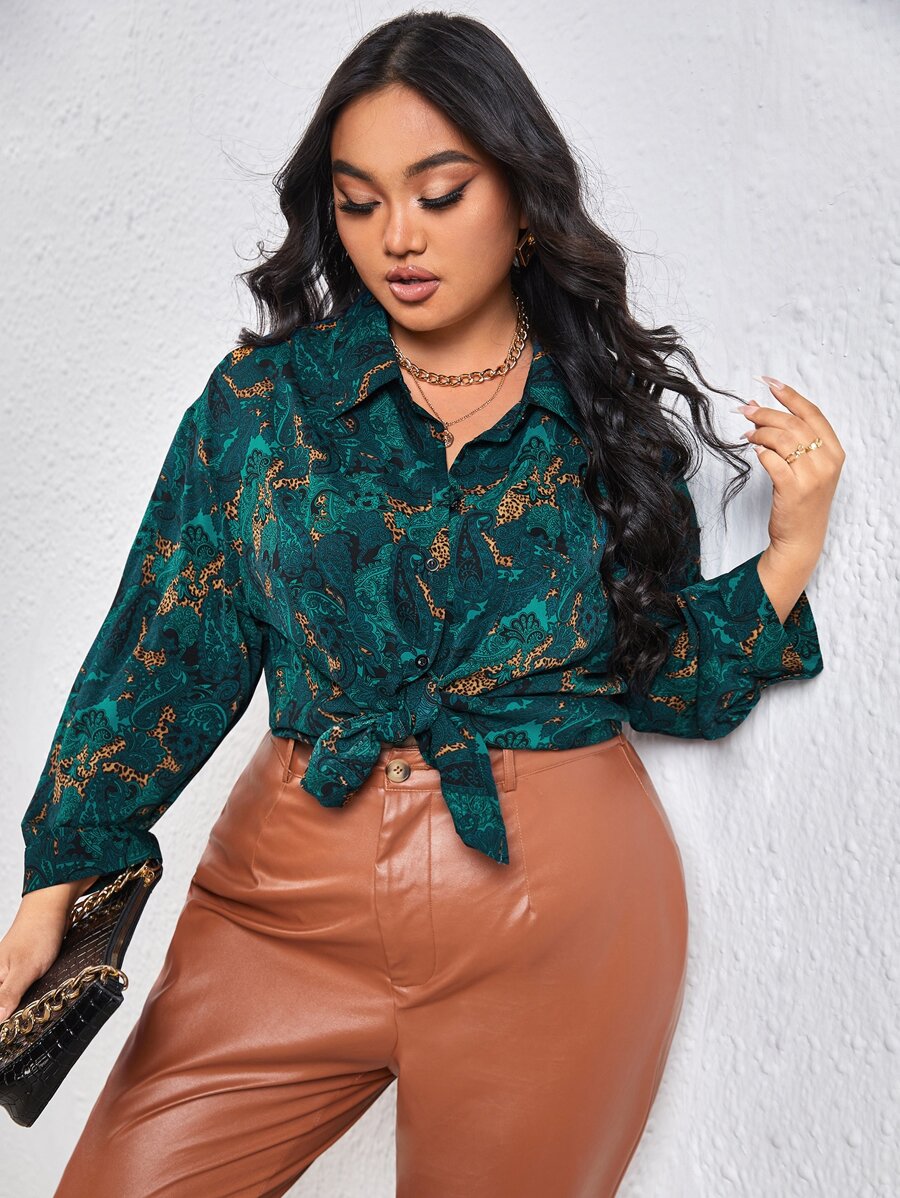 SHEIN Privé Camisa con estampado de paisley de hombros caídos - Multicolor - Ver 1