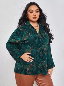 SHEIN Privé Camisa con estampado de paisley de hombros caídos - Multicolor - Ver 4