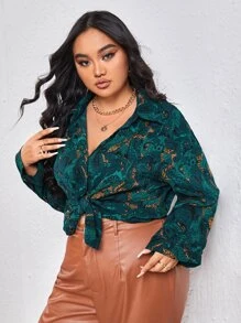 SHEIN Privé Camisa con estampado de paisley de hombros caídos - Multicolor - Ver 5