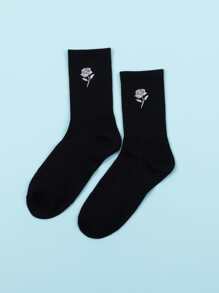 Men Floral Pattern Socks - Black - View 1