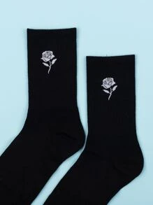 Men Floral Pattern Socks - Black - View 2