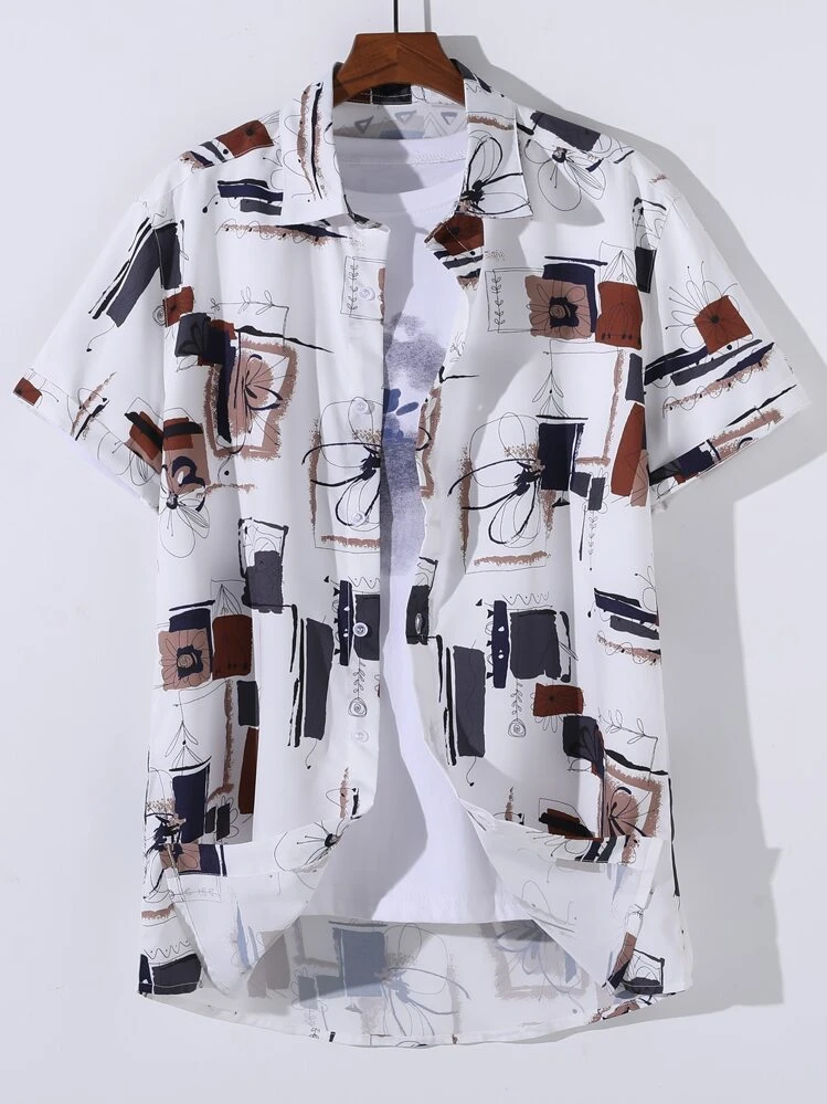 Manfinity Hombres Camisa con estampado al azar con estampado sin camiseta - Multicolor - Ver 1