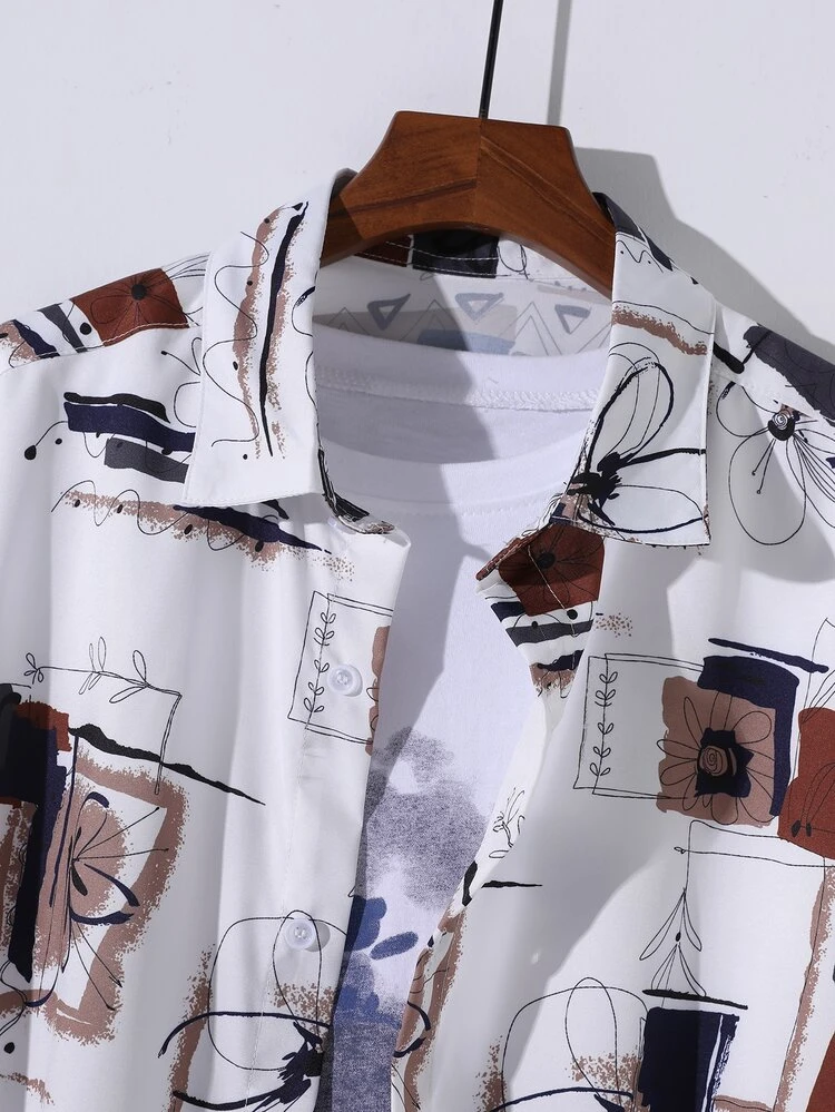 Manfinity Hombres Camisa con estampado al azar con estampado sin camiseta - Multicolor - Ver 3