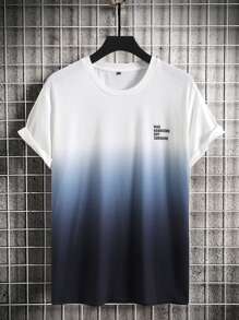 Manfinity Men Letter Graphic Ombre Tee - Blue and White - View 1