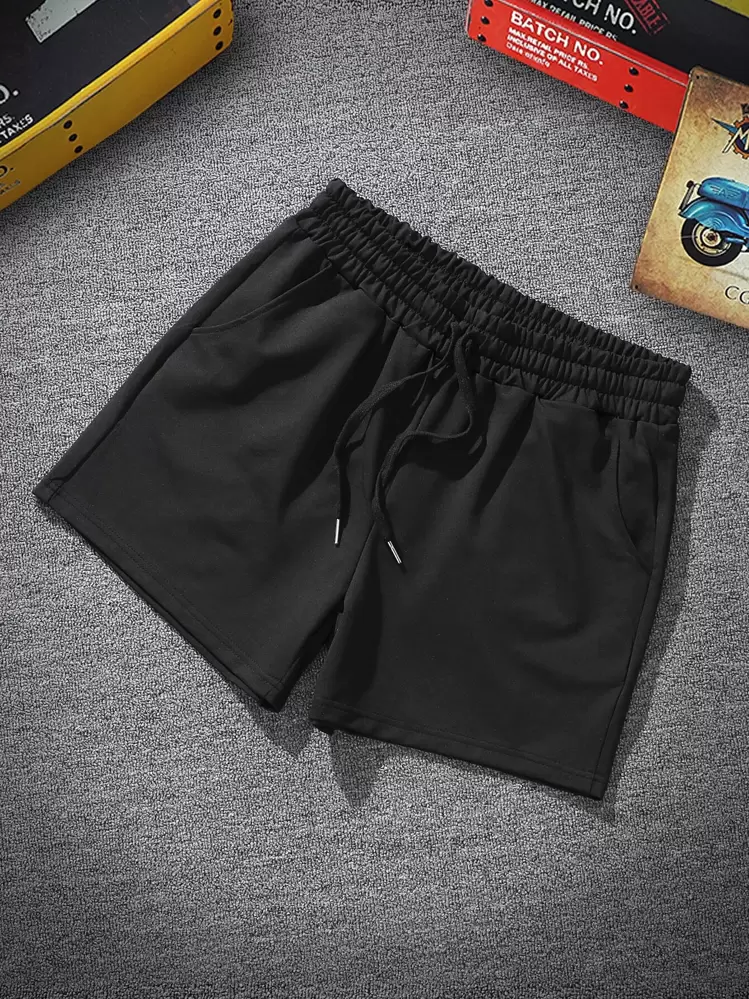 Manfinity Roghcode Men's Solid Color Drawstring Waist Pocket Loose Casual Shorts - Black - View 1