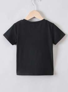 SHEIN Camiseta de manga corta de estilo casual a juego para niño pequeño con estampado de letras de vacaciones y cuello redondo, perfecta para jugar en la playa en primavera y verano