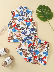 小男童熱帶圖案襯衫和短褲