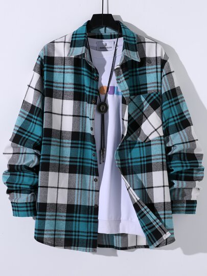 Guys Plaid Patched Pocket Shirt Without Tee